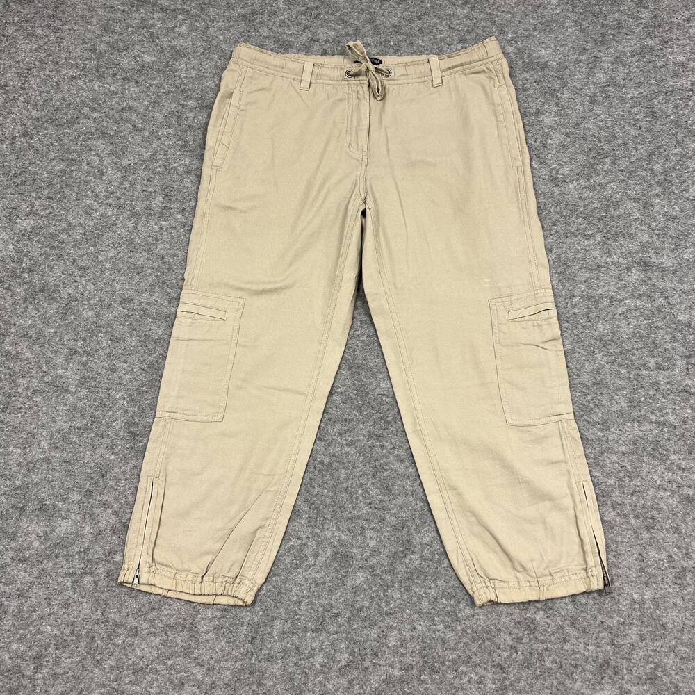 EILEEN FISHER Pants Womens S Beige Cargo Organic Cotton Drawstring Zip Ankle